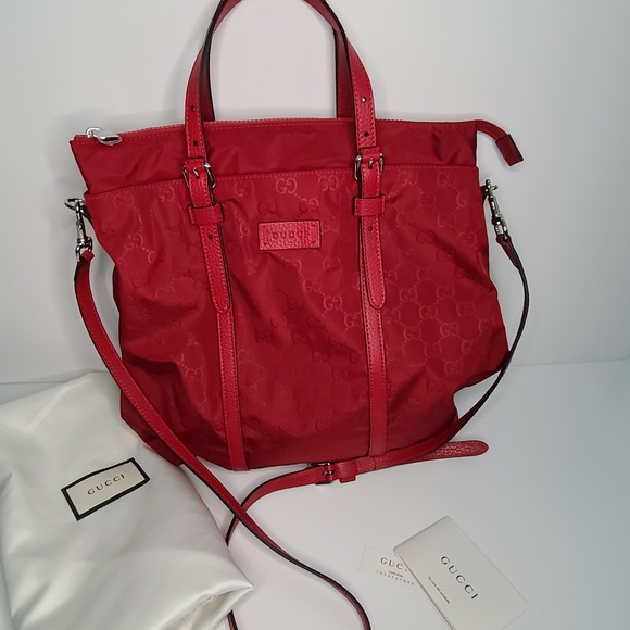 Gucci Handbags - SOLD!!!  Gucci Nylon & Leather Red Tote Crossbody